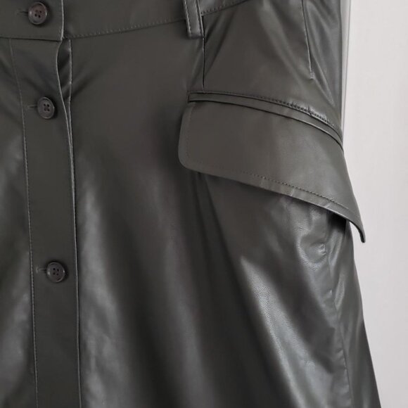 Banana Republic Vegan Leather Midi Skirt Olive Green size 8 - Picture 3 of 8